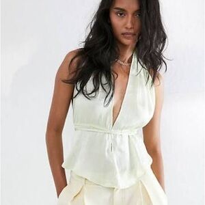 Free People woven light green halter backless top